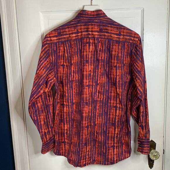 Visconti Orange Purple Tie Dye Look Designer Cotton Long-sleeve Shirt M-094 Sz S - Picture 9 of 9